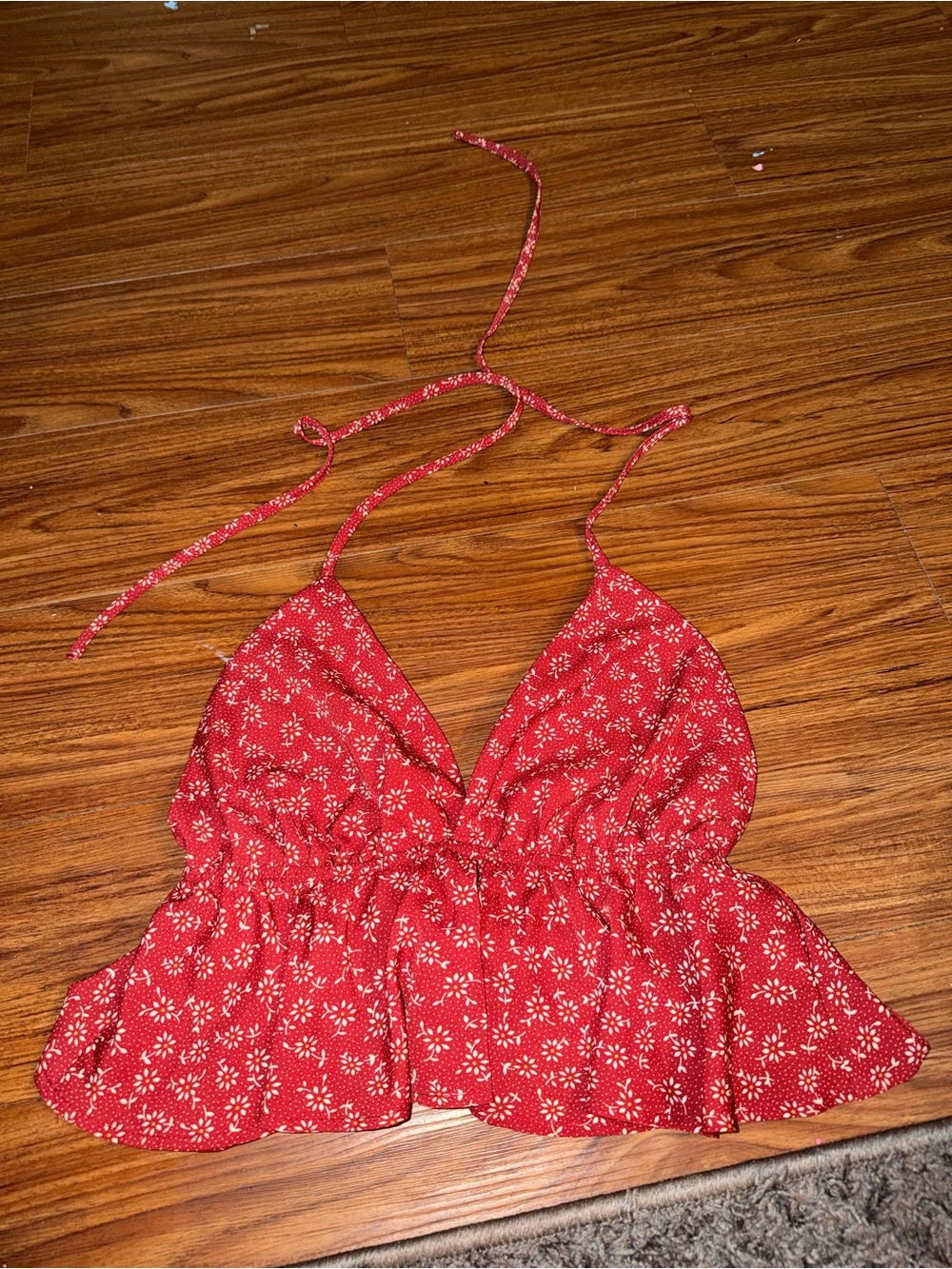 Red Floral Halter Peplum Crop Top